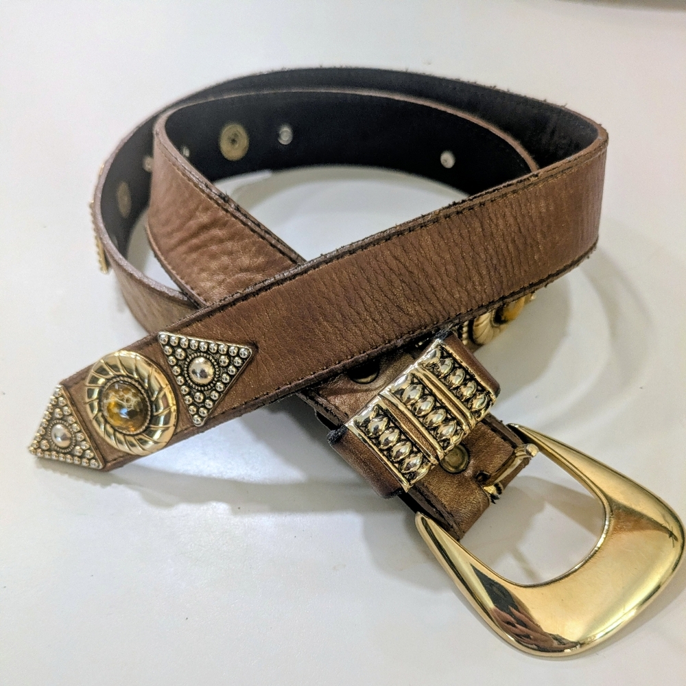 Leatherock Brown Leather Belt with Gold Buckle and Stud Accents
